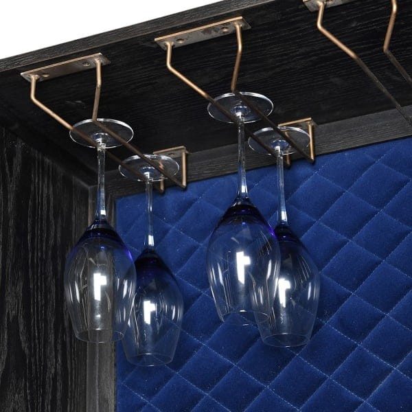Luxury Black Oak Bar Cabinet 180 cm – Navy Velvet Interior & Brass Details