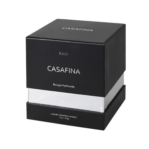 Black candle with a silver ram’s head lid