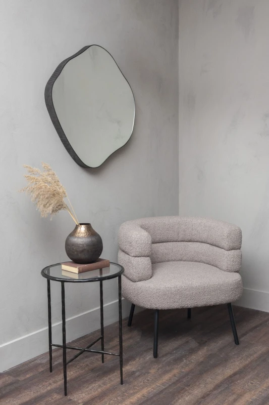Irregular mirror with ribbed dark oak-effect frame