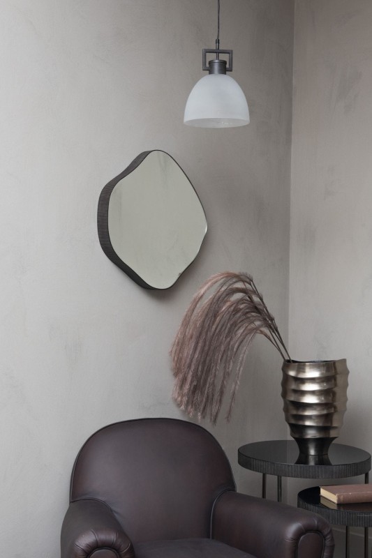Asymmetric mirror with dark oak-effect frame