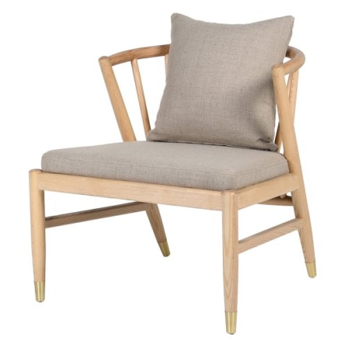 Chester Simple Wooden Accent Chair 70 cm beige linen upholstery