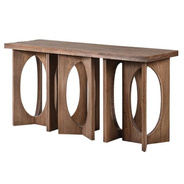 Console Table Reclaimed 160x81 cm Elm with Geometric Decorative Base
