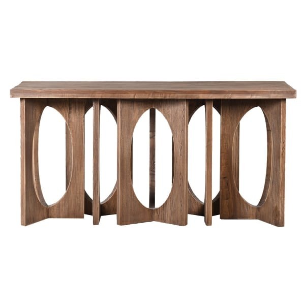 Console Table Reclaimed 160x81 cm Elm with Geometric Decorative Base