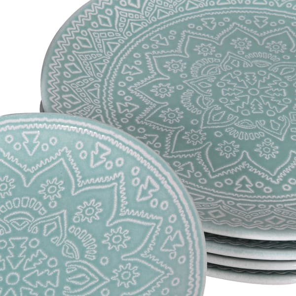 Mandala Blue 12-Piece Stoneware Plates and Bowls Set - Dinner set