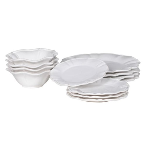 Scallope White 12-Piece Dolomite Dinnerware Set