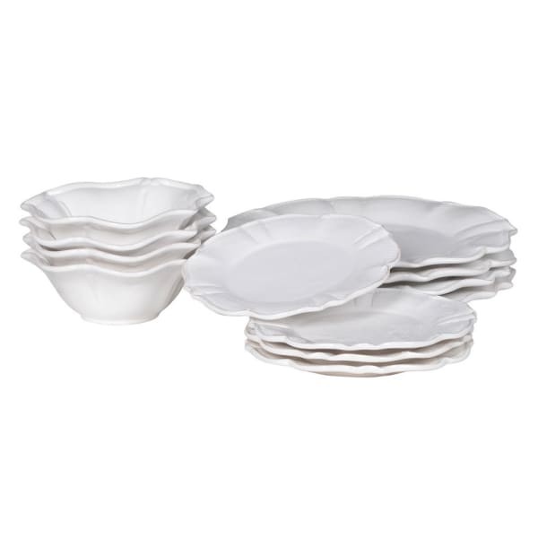 Scallope White 12-piece dolomite dinnerware set