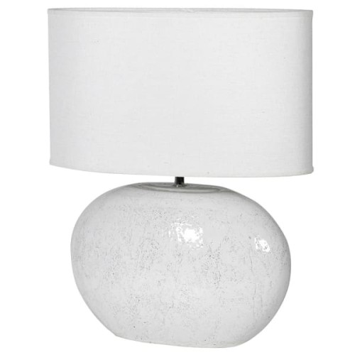 Oval White Ceramic Table Lamp 52 cm – Cotton Lampshade