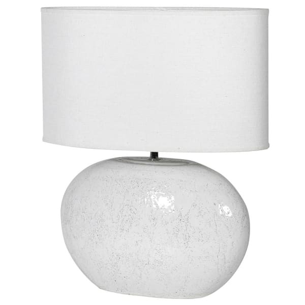 Oval white ceramic table lamp with cotton lampshade