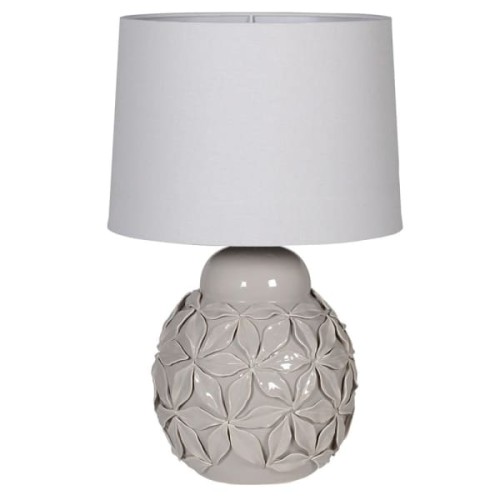 Flowers Beige Ceramic Table Lamp 55 cm with Natural Linen Shade