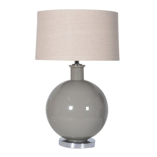Cambridge Ball Glass Sphere Table Lamp, 73 cm, with Grey Base and Linen Shade
