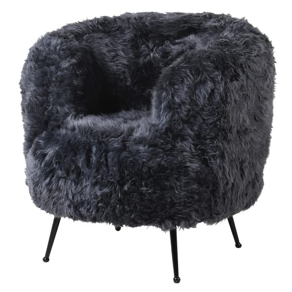 Lyall Elegant Grey dark sheepskin armchair with black legs
