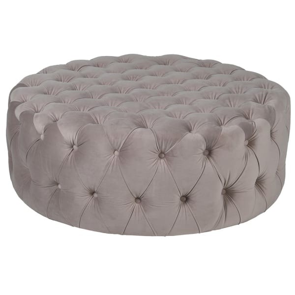 Luxury Grey Velvet Ottoman with Decorative Buttons - 100 cm Diameter