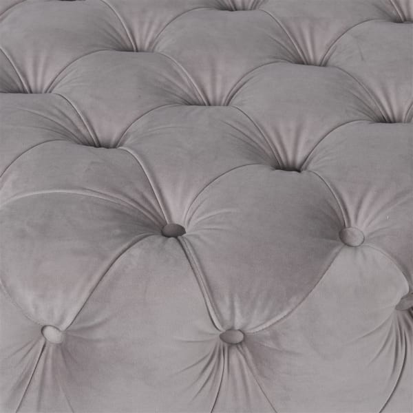 Luxury Grey Velvet Ottoman with Decorative Buttons - 100 cm Diameter