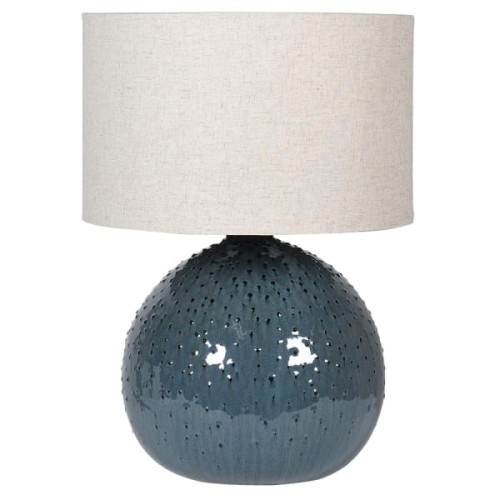 Blue Bubble Table Lamp 62 cm – Dark Blue Ceramic Base with Cream Linen Shade