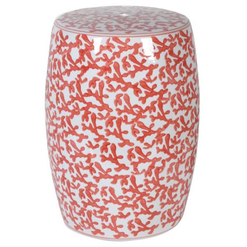 Coral Porcelain Stool 44 cm – Red and White Porcelain Side Table