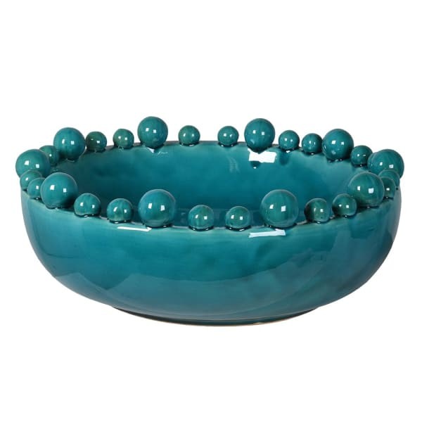 Bubble Aqua Ceramic Centrepiece Bowl with Beaded Rim, 38 cm