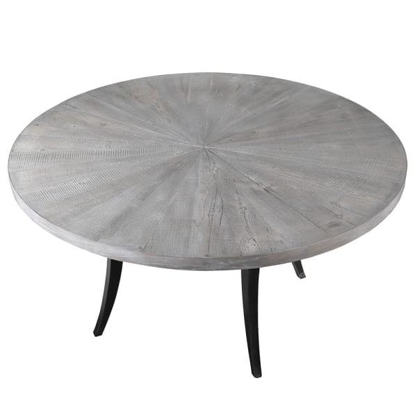 Large pine dining table with black iron legs