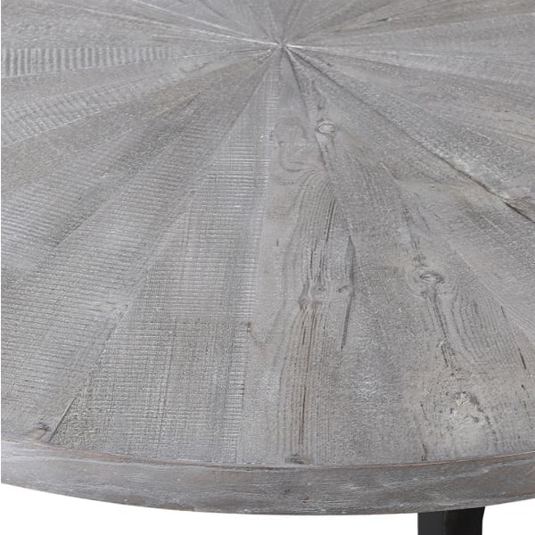 Round wooden dining table with metal legs
