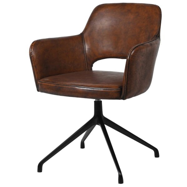 Brown faux leather office chair with black steel frame for a luxury home office