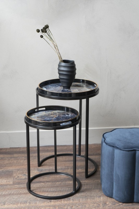 River Garden set of two side tables 69 cm black iron with detachable trays