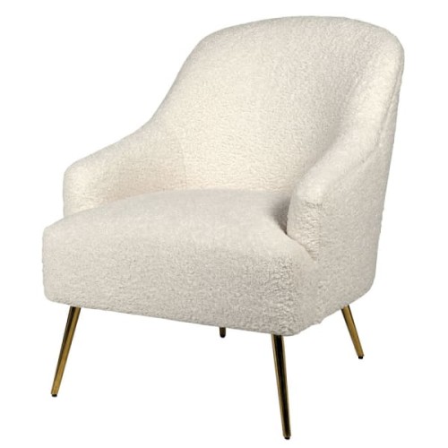 Teddy White Boucle Occasional Chair white fabric gold stainless steel legs
