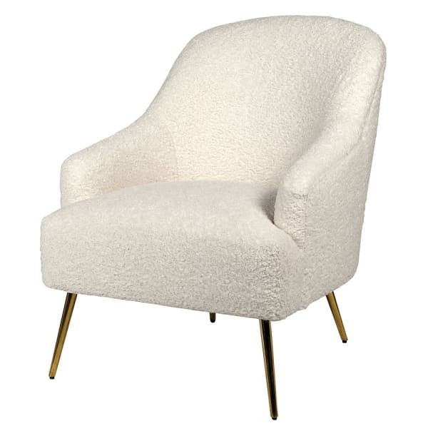 Teddy White Boucle Occasional Chair white fabric gold stainless steel legs