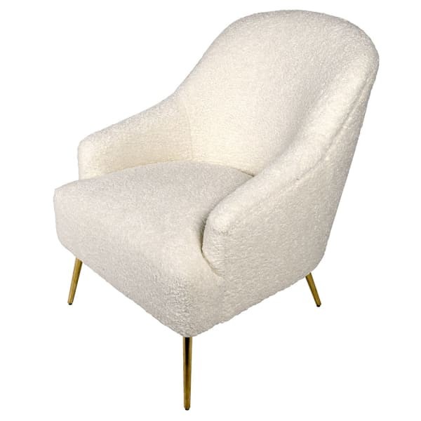 Teddy White Boucle Occasional Chair white fabric gold stainless steel legs