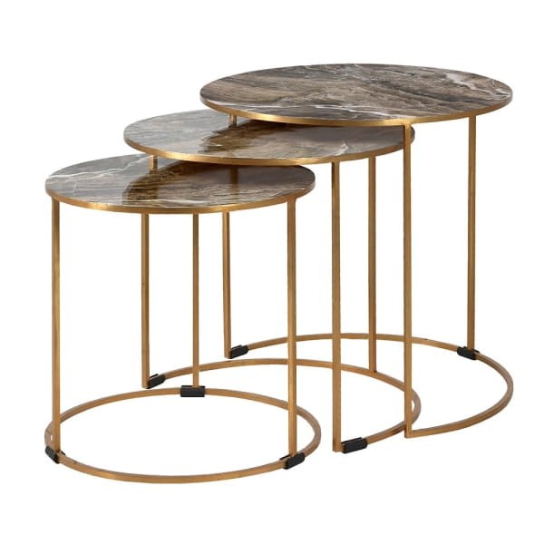 Chelsea Faux Trio Imitation Marble Gold Side Tables with Iron Base