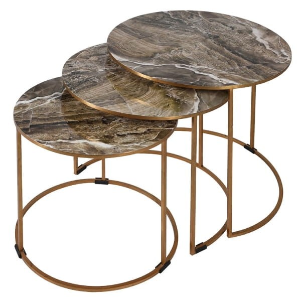 Chelsea Faux Trio Imitation Marble Gold Side Tables with Iron Base