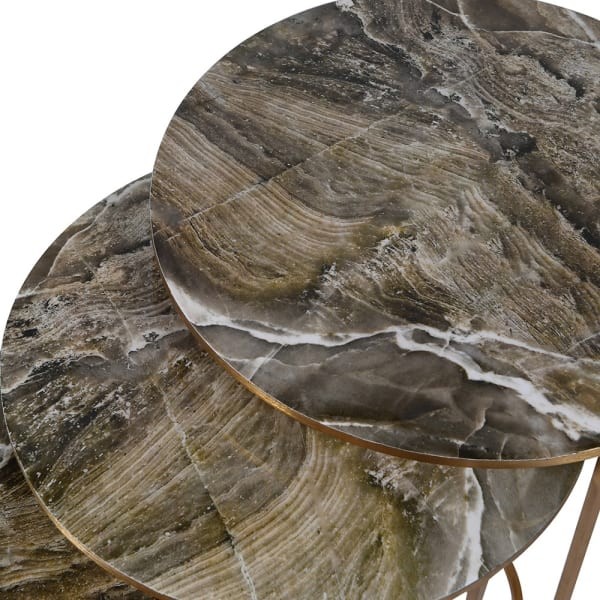 Chelsea Faux Trio Imitation Marble Gold Side Tables with Iron Base