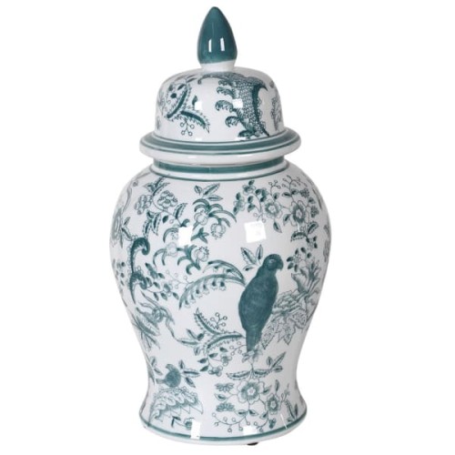 Parrot Decorative Ceramic Amphora Vase, 46 cm, White and Green