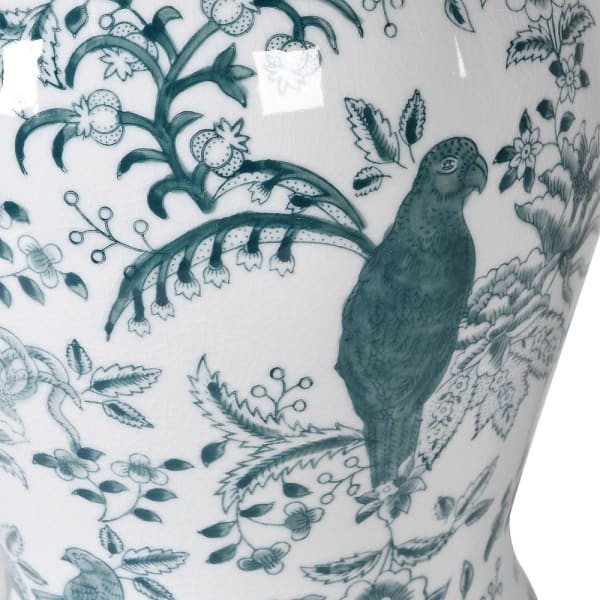 Parrot Decorative Ceramic Amphora Vase, 46 cm, White and Green