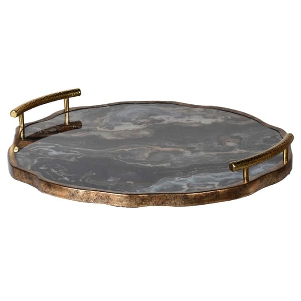 Primrose marble effect tray 40 cm gold details decorative tray