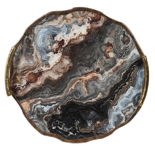 Primrose marble effect tray 40 cm gold details decorative tray