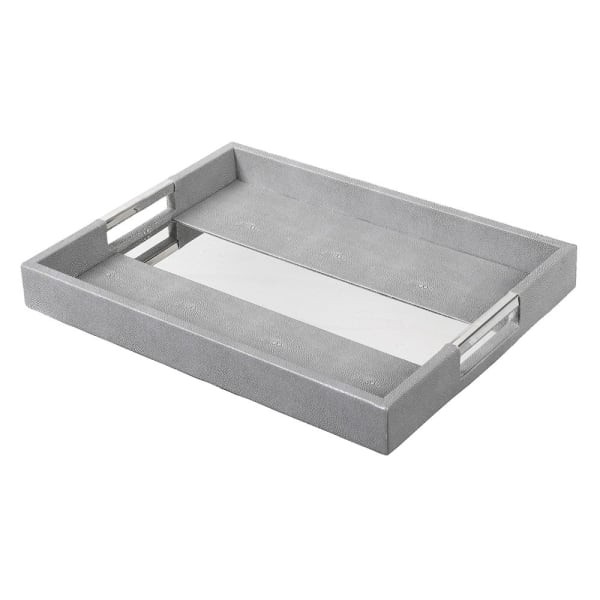 Light grey coffee table tray set with silver details