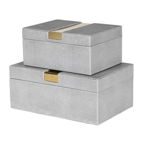 Pimlico Set of 2 Faux Shagreen Boxes Grey Gold