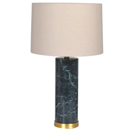 Enderby Green Marble Table Lamp 65 cm – Linen Shade and Gold-Toned Details