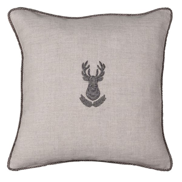 Stag Silver Decorative Cushion 45 x 45 cm with linen cover and silver stag