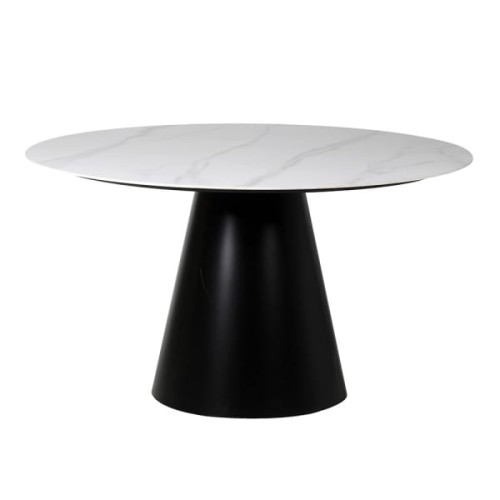 Faux Marble round dining table 135 cm white marble effect top black base