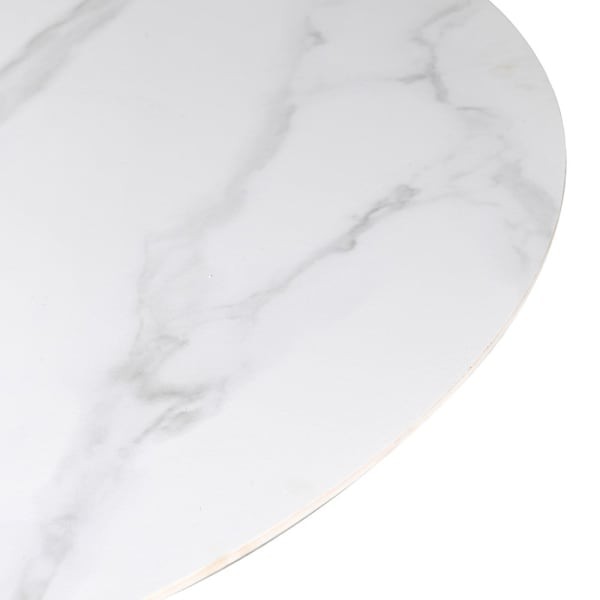 Faux Marble round dining table 135 cm white marble effect top black base