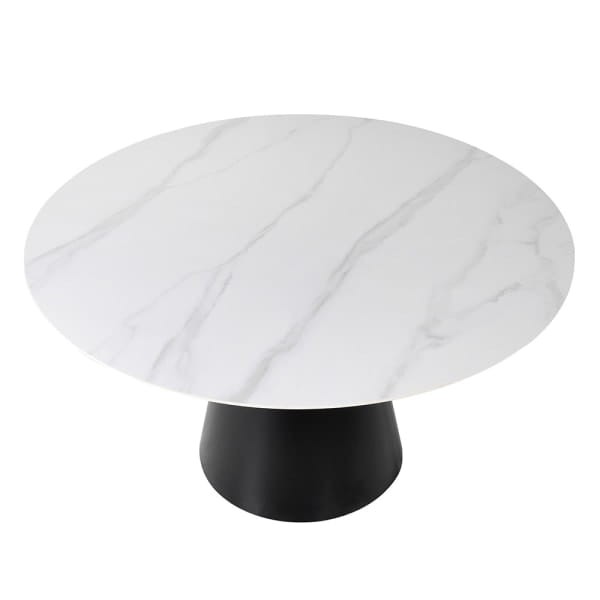 Faux Marble round dining table 135 cm white marble effect top black base