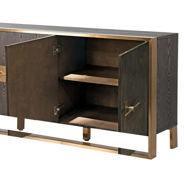 Luxury dark brown sideboard with gold stainless steel frame