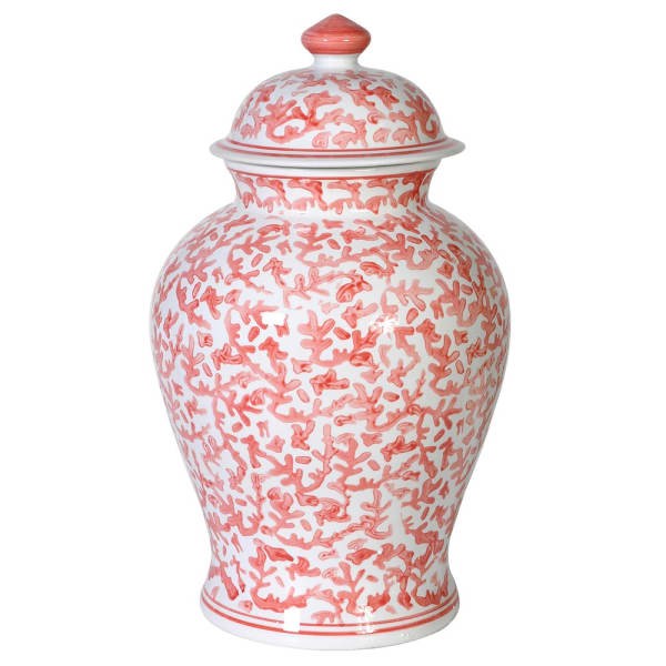 Chinese Porcelain Coral Vase - 50 cm White and Red Ceramic Amphora with Lid