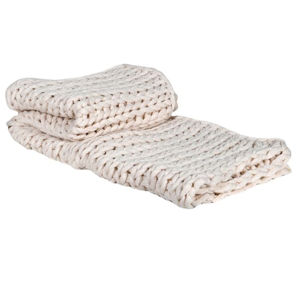 Cream chunky knit throw 135 x 145 cm for sofa or bed