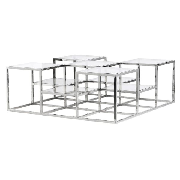Clear Glass Coffee Table with Stainless Steel Frame – 120 cm