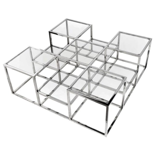 Clear Glass Coffee Table with Stainless Steel Frame – 120 cm