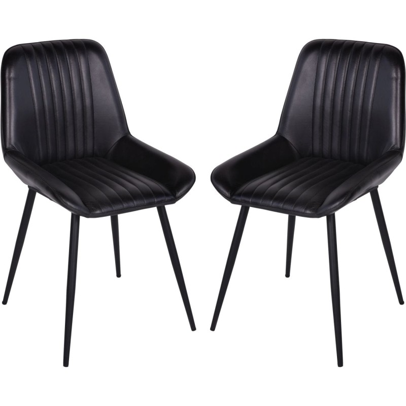 Pair of Charcoal leather dining chairs hand finished natural leather