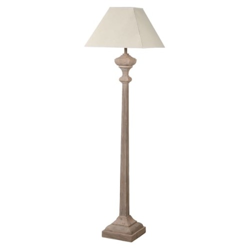 Chester Wood Floor Lamp 165 cm – Carved Ash Wood Base with Cream Linen Shade