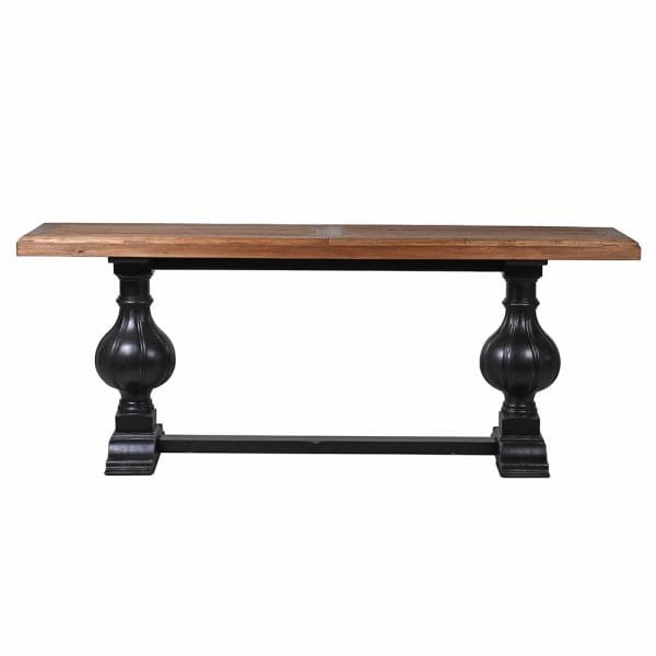 Large wooden console table with natural top and black base
