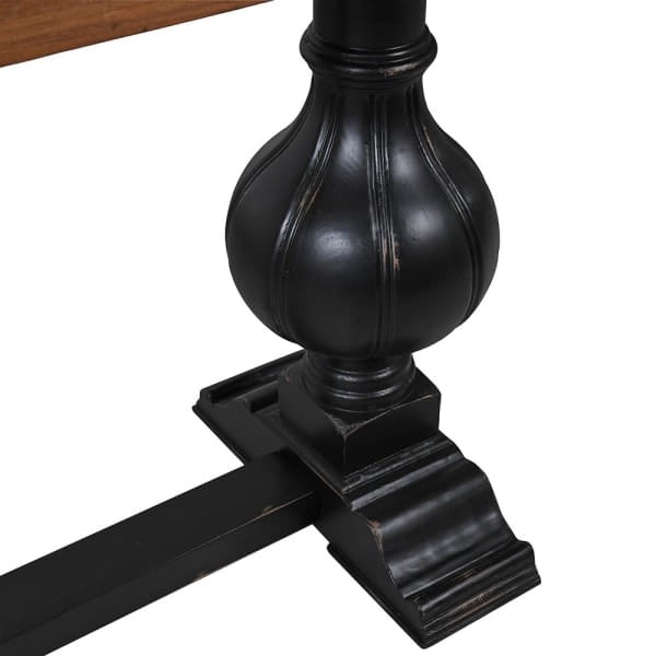 Large wooden console table with natural top and black base